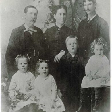 Kelley Family: Back L-R: Andrew Kelley, wife Cecilia Elizabeth Shepperd-Kelley, son Francis William Kelley Front L-R: Mary Ellen Kelley, Cecillia Rose Kelley, Martin William Luther Kelley, Agnes Elizabeth Kelley